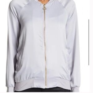 Harlowe & Graham Satin Gray Blue Bomber Jacket